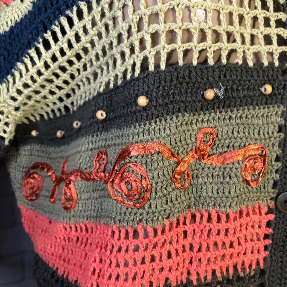 Colorful Crochet Button-Up Cardigan - Picture 3 of 9